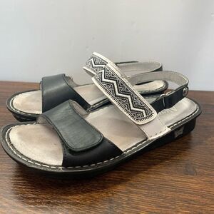Alegria Women's Leather Aztec Embroidered Two Strap Sandals Size 39 EU